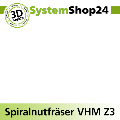 Systemshop24 VHM Spiralnutfräser Z3 S25mm D25mm AL100mm GL150mm RL-LD / negativ / Down Cut