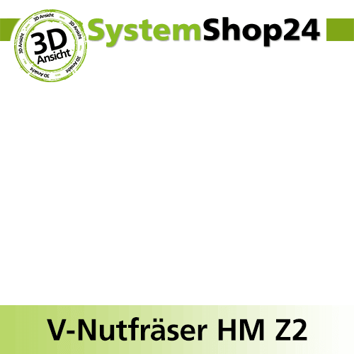 Systemshop24 V-Nut- und Schriftenfräser mit Achswinkel HM Z2 D12,7mm (1/2") AL12,7mm (1/2") 90° GL48mm S8mm RL