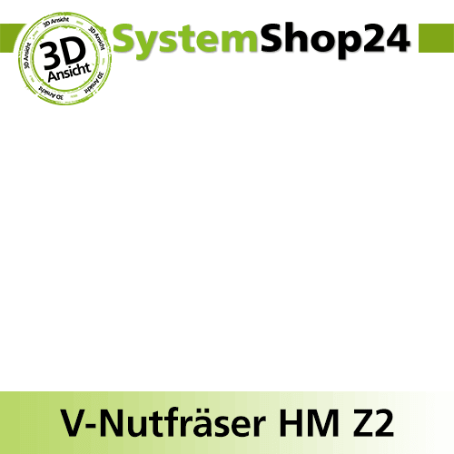 Systemshop24 V-Nut- und Schriftenfräser mit Achswinkel und Kugellager am Schaft HM Z2 D16mm AL12,7mm (1/2") 90° GL57mm S8mm RL