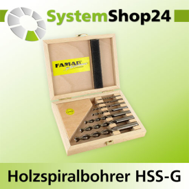 FAMAG Holzspiralbohrer-Satz, HSS-G 7-teilig im Holzkasten...