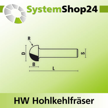 KLEIN HW Hohlkehlfräser S6mm D6,4mm R3,2mm B13mm L44mm Z2