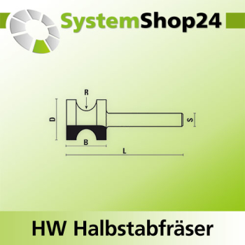 KLEIN HW Halbstabfräser S6mm D22,2mm R5,2mm B19mm L48mm Z2