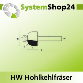 KLEIN HW Hohlkehlfräser mit Kugellager S6,4mm D16mm R3,2mm B13mm L51mm Z2