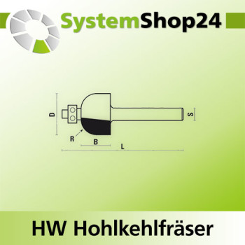 KLEIN HW Hohlkehlfräser mit Kugellager S6,4mm D28,6mm R9,5mm B14mm L51mm Z2
