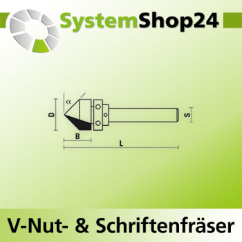 KLEIN HW V-Nut- und Schriftenfräser mit Kugellager am Schaft S6,4mm D12,7mm B13mm L51mm 45° Z2