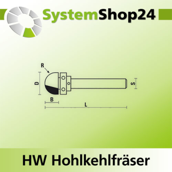 KLEIN HW Hohlkehlfräser mit Kugellager am Schaft S6mm D12,7mm R6,4mm B9,5mm L51mm Z2
