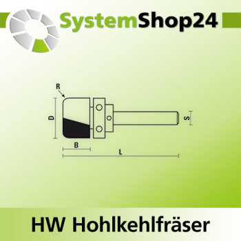 KLEIN HW Hohlkehlfräser mit Kugellager am Schaft S6mm D19mm R6,4mm B16mm L59mm Z2