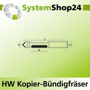 KLEIN HW Kopier-Bündigfräser mit Führung Z1+1 S12,7mm D12,7mm B30mm L90mm