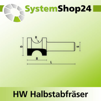 KLEIN HW Halbstabfräser S12,7mm D26mm R6,8mm B25mm L63mm Z2