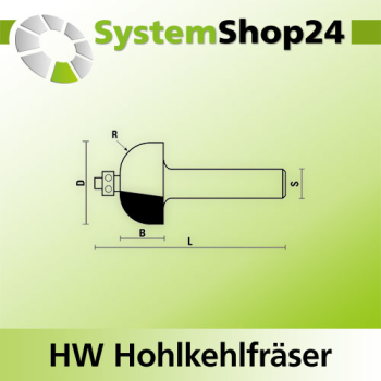 KLEIN HW Hohlkehlfräser mit Kugellager S12mm D22,2mm R6,4mm B14mm L60mm Z2