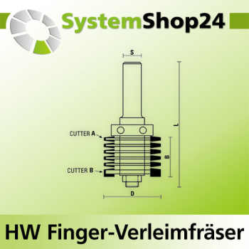 KLEIN HW Finger-Schlitz-Zapfen-Fräser mit Kugellager, keilgezinkt S12mm D39,7mm B36mm L96mm Z2