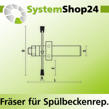 KLEIN HW Fräser für Spülbeckenreperatur mit Kugellager am Schaft S12mm D80mm B6mm L96mm E25,7mm Z4