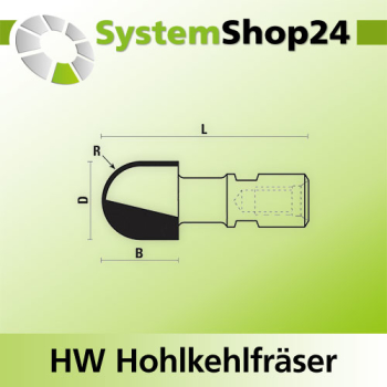 KLEIN HW Hohlkehlfräser für Mineralwerkstoffe Z2 S M12x1mm D30mm R15mm B18mm L60mm