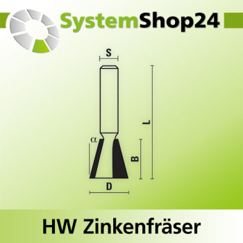 KLEIN HW Zinkenfräser Z2 S6mm D12,7mm B13mm L45mm 14°