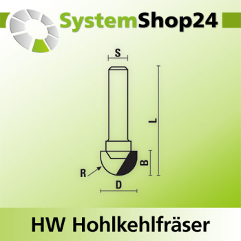 KLEIN HW Hohlkehlfräser Z2 S6mm D6,4mm R3,2mm B5mm L47mm