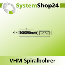 KLEIN VHM Spiralbohrer S10X30mm D4mm B32mm L70mm LH Z2