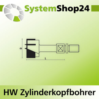 KLEIN HW Zylinderkopfbohrer mit Gewindeschaft D20mm L40mm LH Z2+2