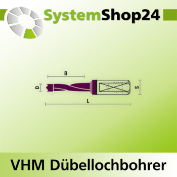 KLEIN VHM Dübellochbohrer "KLEINDIA-Coated"-Serie S10X32mm D3mm B20mm L57,5mm LH Z2
