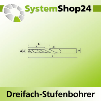 KLEIN HS "Anuba" Dreifach-Stufenbohrer Z2 S10x40mm D1 5,5mm D2 7,3mm D3 10mm B40mm B1 60mm L120mm Material HS Rotation RH