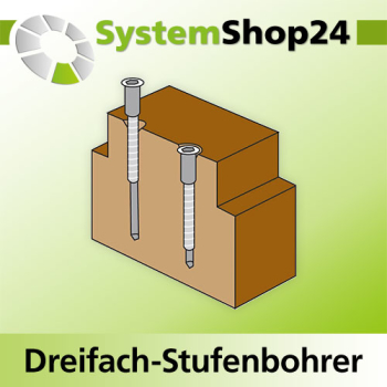 KLEIN Verstellbarer HW Dreifach-Stufenbohrer Z2 S10mm D1 5mm D2 8,5mm D3 11,5mm B25mm L100mm Rotation RH