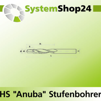 KLEIN HS "Anuba" Stufenbohrer Z2 S6,7mm Nr. 13 D1 5,3mm D2 6,7mm B12mm B1 63mm L148mm Rotation RH