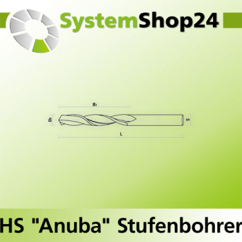 KLEIN HS "Anuba" Stufenbohrer Z2 S10,2mm Nr. 22 D1 8,8mm D2 10,2mm B23mm B1 87mm L184mm Rotation RH