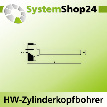 KLEIN HW Zylinderkopfbohrer Z2+2 S10x60mm D14mm L90mm Rotation RH