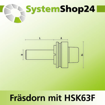 KLEIN Fräsdorn mit HSK63F - Aufnahme A33mm D30mm D1 63mm L115mm mit Endkappe FP - Z092.002.R