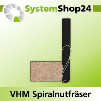 KLEIN VHM Schlichtfräser mit Spiralnut Rechtslauf RL / Rechtsdrall - RD Positive Spirale - Up Cut D4mm B12mm L50mm Z1