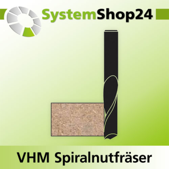 KLEIN VHM Schlichtfräser mit Spiralnut Rechtslauf RL / Rechtsdrall - RD Positive Spirale - Up Cut D6,4mm B28mm L60mm Z1