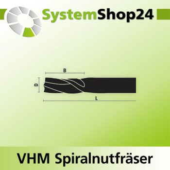 KLEIN VHM Schlichtfräser mit Spiralnut Rechtslauf RL / Rechtsdrall - RD Positive Spirale - Up Cut D14mm B80mm L140mm Z2
