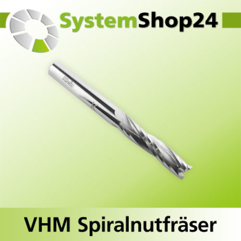 KLEIN VHM Schlichtfräser mit Spiralnut Rechtslauf RL / Rechtsdrall - RD Positive Spirale - Up Cut D12mm B55mm L100mm Z3