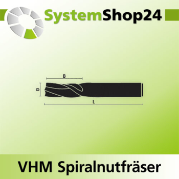 KLEIN VHM Schlichtfräser mit Spiralnut Rechtslauf RL / Rechtsdrall - RD Positive Spirale - Up Cut D12mm B55mm L100mm Z3
