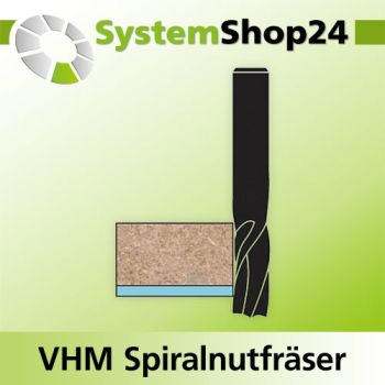 KLEIN VHM Schlichtfräser mit Spiralnut Rechtslauf RL / Rechtsdrall - RD Positive Spirale - Up Cut D25mm B102mm L150mm Z3