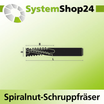 KLEIN VHM Spiralnut-Schruppfräser Rechtslauf RL / Rechtsdrall - RD Positive Spirale - Up Cut D14mm B58mm L110mm Z3