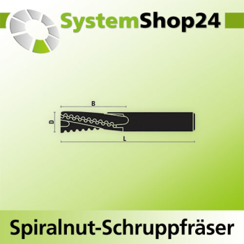 KLEIN VHM Spiralnut-Schruppfräser Linkslauf LL / Rechtsdrall - RD Negative Spirale - Down Cut D12mm B45mm L100mm Z3