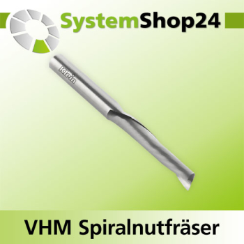 KLEIN VHM Schlichtfräser mit Spiralnut Linkslauf LL / Linksdrall - LD Positive Spirale - Up Cut D4mm B12mm L50mm Z1