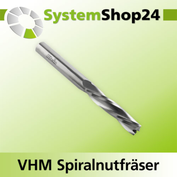 KLEIN VHM Schlichtfräser mit Spiralnut Linkslauf LL / Linksdrall - LD Positive Spirale - Up Cut D10mm B35mm L80mm Z3