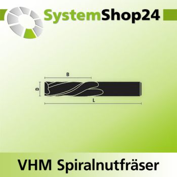 KLEIN VHM Schlichtfräser mit Spiralnut Linkslauf LL / Linksdrall - LD Positive Spirale - Up Cut D14mm B45mm L100mm Z3