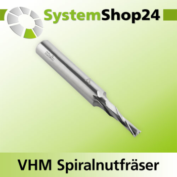 KLEIN VHM Schlichtfräser mit Spiralnut Rechtslauf RL / Rechtsdrall - RD Positive Spirale - Up Cut S8mm D5mm B17mm L60mm Z2