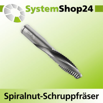 KLEIN VHM Spiralnut-Schruppfräser Rechtslauf RL / Linksdrall - LD Negative Spirale - Down Cut S12mm D12mm B35mm L80mm Z2