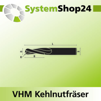 KLEIN VHM Kehlnutfräser Positive Spirale - Rechtsdrall - Up-Cut D6mm R3mm B22mm L60mm Z2 RH