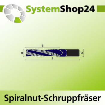 KLEIN VHM Spiralnut-Schruppfräser KleinDIA Linkslauf LL / Linksdrall - LD Positive Spirale - Up Cut D12mm B35mm L80mm Z3