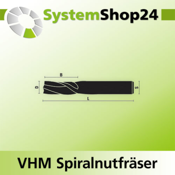KLEIN VHM Schlichtfräser mit Spiralnut Rechtslauf RL / Rechtsdrall - RD Positive Spirale - Up Cut S6mm D5mm B16mm L60mm Z1
