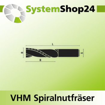KLEIN VHM Schruppfräser mit Spiralnut Rechtslauf RL / Rechtsdrall - RD Positive Spirale - Up Cut Z2 S14mm D14mm B42mm L100mm