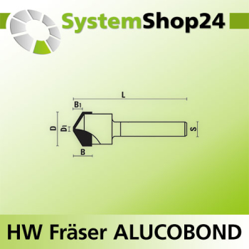 KLEIN HW Fräser für ALUCOBOND Z2 S8mm D18mm D1 2mm B10mm B1 3,3mm L60mm 135°