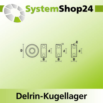 KLEIN Delrin-Kugellager für Schaftfräser D12,7mm d4,8mm B3,2mm 0°
