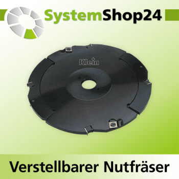 KLEIN HW Verstellbarer Nutfräser mit Wendeplatten für Schlitz-Zapfen-Verbindungen D250mm d30mm B8-15mm Z4 V4 E-max 100