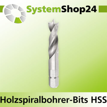 FAMAG Holzspiralbohrer-Bits kurz HSS-G A4mm SC6,3mm GL44mm NL20mm