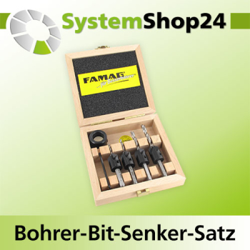 FAMAG Bohrer-Bit-Senker-Satz mit HSS-Bohrern 5-teilig im Holzkasten